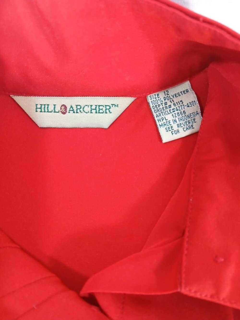 Vintage 80s Hill Archer Red High Neck Pleated Blouse Size 12 Long Sleeve Pleated - Picture 8 of 16